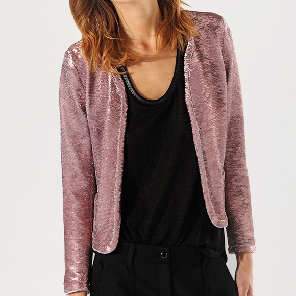 Maje Jackets & Blazers - Maje Pink Sequin Embroidered Jacket
